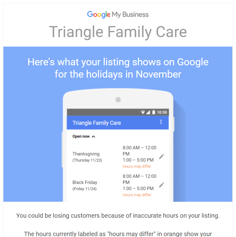 Update holiday hours on Google My Business listing